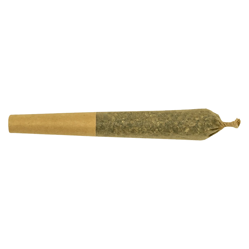Side view of a single Big Bang Berry Infused PR 3 x 0.5 g pre-roll on a plain background, showing its twisted tip and paper filter.