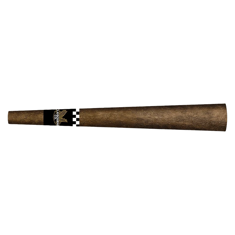 Horizontal close-up of a brown Grape Gasolina Infused PR 1 x 1.25 g cigarillo with a black-and-gold band near the left end