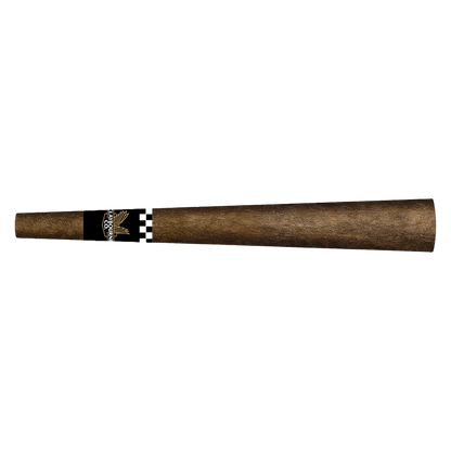 Horizontal close-up of a brown Grape Gasolina Infused PR 1 x 1.25 g cigarillo with a black-and-gold band near the left end