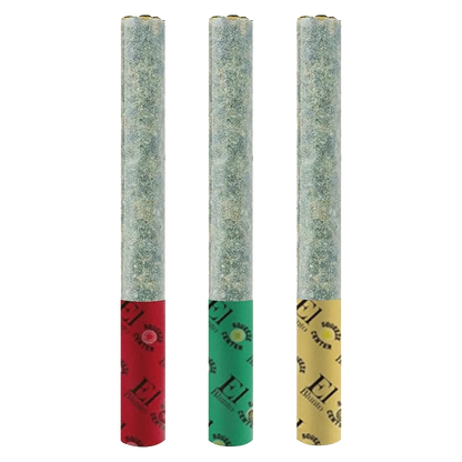 Studio-lit front view of three vertical joints in a row labeled The Diamond Cut Variety Pack Infused PR 3 x 0.6 g, each with red, green, and gold filter bands.