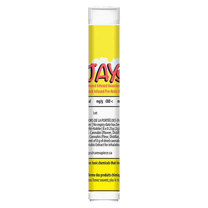 Tall front view of the Diamond Infused Hawaiian Za value Pack Infused PR 8 x 0.25 g tube with bright yellow label, red script logo and small printed text.
