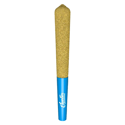 Vertical centered product shot of a gold-tipped Blue Dream Infused PR 1 x 1 g pre-roll with a blue Jeeter cone at the base.