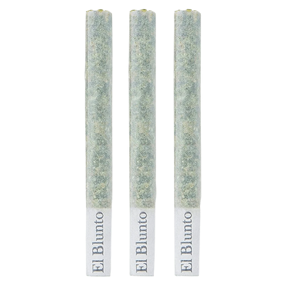 Three vertical pre-rolled joints photographed front-on against a white backdrop, labeled "El Jointo Diamond Infused PR 3 x 0.6 g" at their filters.