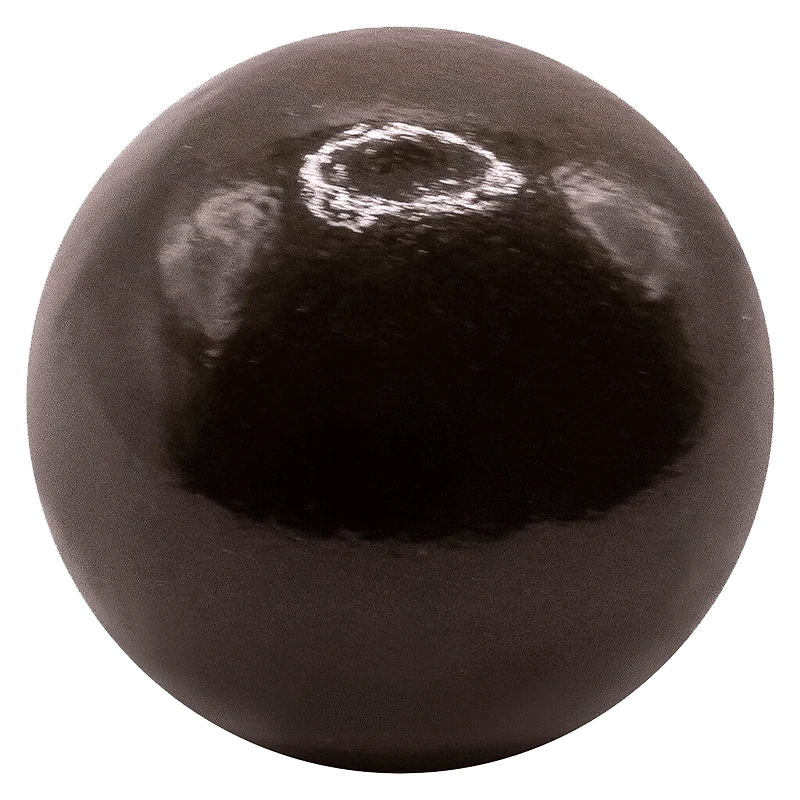 Top-down view of a glossy dark sphere labeled Coastal Gold Hash with bright specular highlights and a soft shadowed base