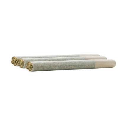 Angled close-up of three Bubba Hubba Infused PR 3 x 0.5 g pre-rolls lying side-by-side, showing packed tips and paper filters.