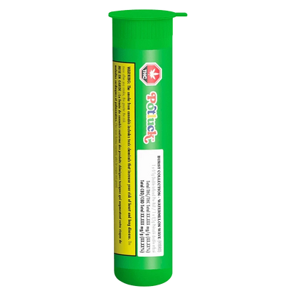 Tall front-facing green tube labeled "Polutck" with a white product sticker, shown against a transparent background, Watermelon Wave Infused PR 1 x 0.5 g