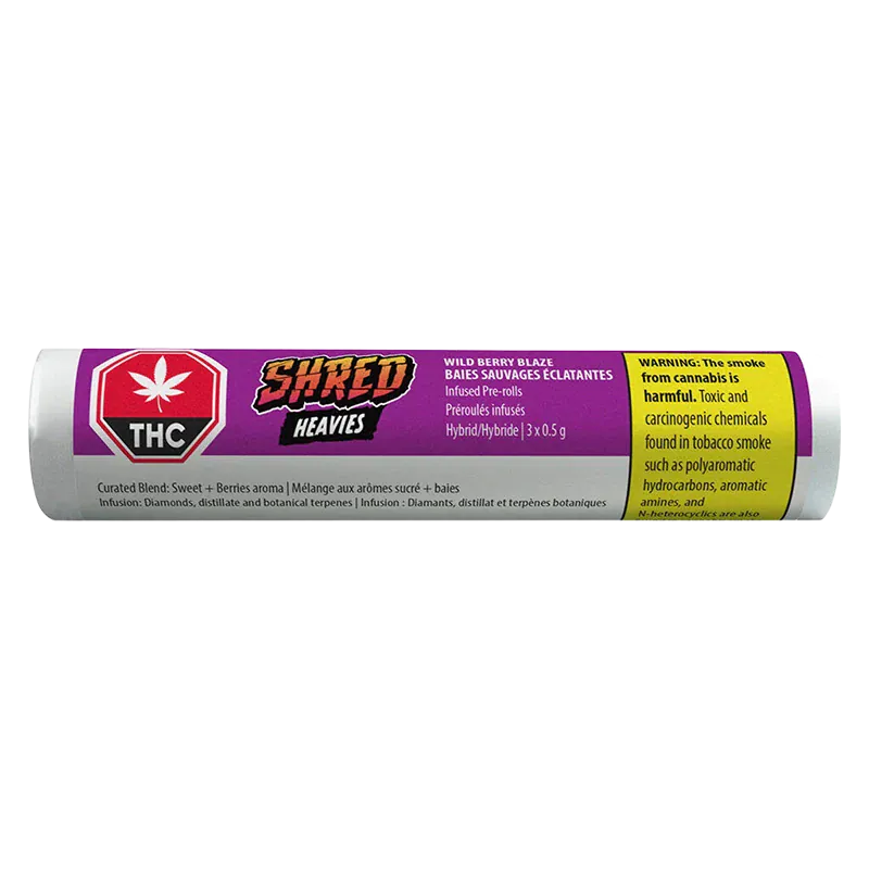 Shred 1.5 g Wild Berry Blaze Heavies Diamond & Disty Infused PR 3 x 0.5 g Pre-Rolls