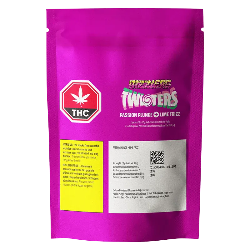 Rizzlers 2 g Lime FRizz + Passion Plunge Kief Coated Infused PR 4 x 0.5 g Pre-Rolls