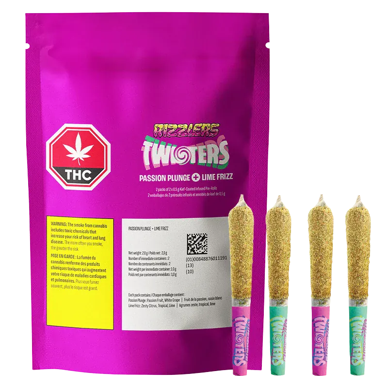 Rizzlers 2 g Lime FRizz + Passion Plunge Kief Coated Infused PR 4 x 0.5 g Pre-Rolls