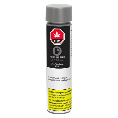 Centered front view of the Hash Hole Infused PR 1 x 2.25 g tube with a gray cap, black-and-white label and yellow warning panel.