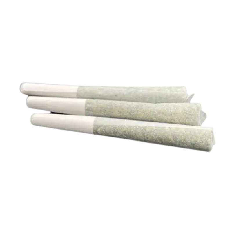 Angled close-up of three Holiday Mixed Pack Diamond Infused PR 3 x 0.5 g pre-rolls stacked on a white background.