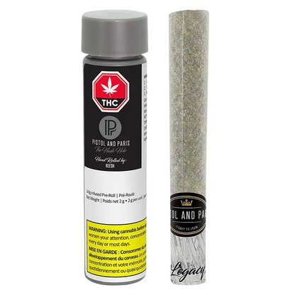 Straight-on product shot of the Hash Hole Infused PR 1 x 2.25 g pre-roll tube and its joint, the Hash Hole Infused PR 1 x 2.25 g standing upright against a white background.