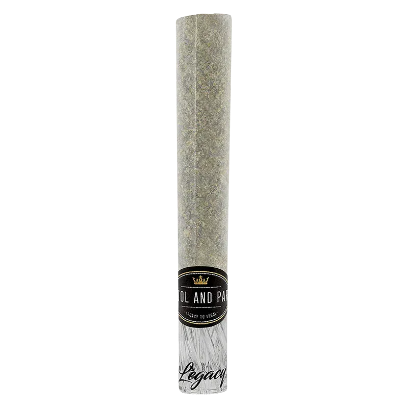 Tall vertical studio shot of the Hash Hole Infused PR 1 x 2.25 g pre-roll, standing upright on a white background with a black label band and visible herbal filler.