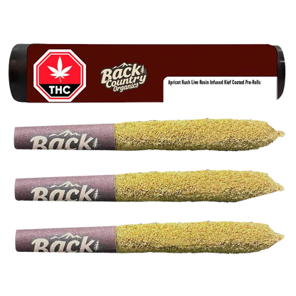 Back Country Organics 1.5 g Apricot Kush Live Rosin Kief Coated Infused PR 3 x 0.5 g Pre-Rolls