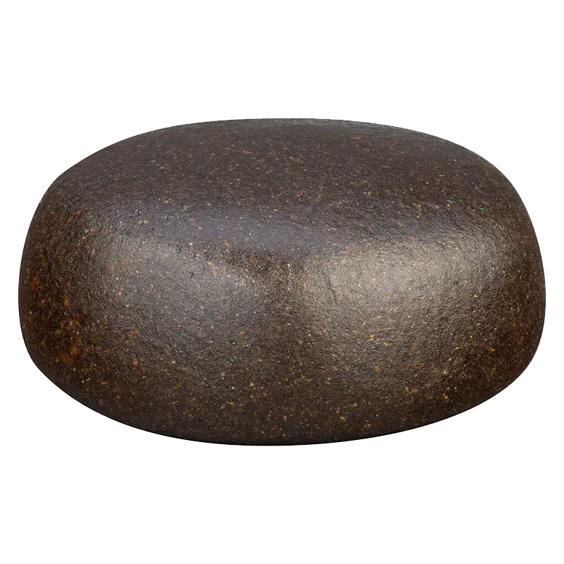 Low-angle view of a smooth, dark brown disc labeled Purple Cherry Punch Hash, shown against a white background.