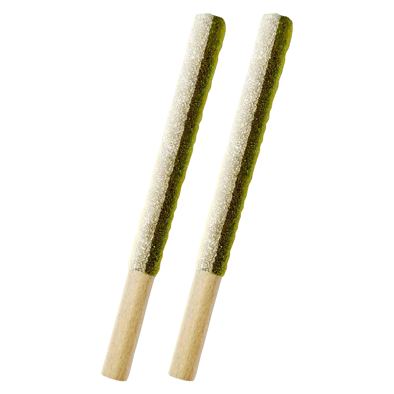 Angled top-down view of two sugar-coated green sticks labeled Wtf Slimsicles Infused PR 2 x 0.5 g, shown against a white background.
