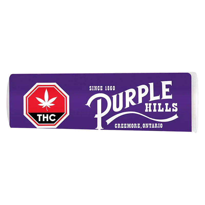 Front-facing shot of a purple box labeled Ultra Hi Infused PR 3 x 0.5 g with a red THC stop sign logo on the left.