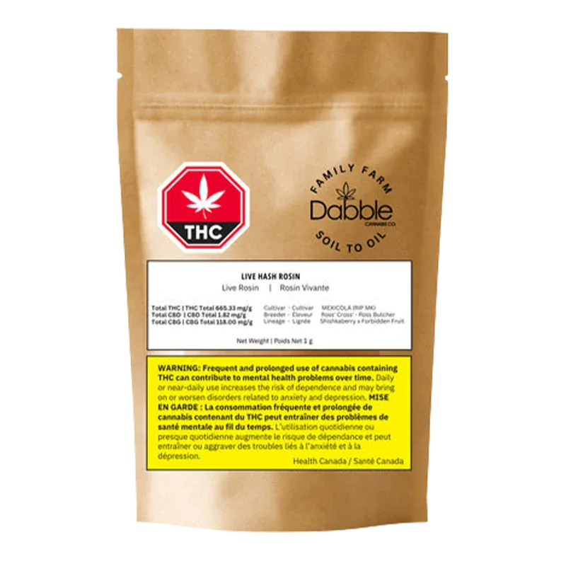 Dabble Cannabis Co. 1 g Live Hash Rosin (Mexicola) Concentrates
