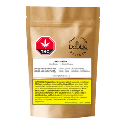 Dabble Cannabis Co. 1 g Live Hash Rosin (Mexicola) Concentrates