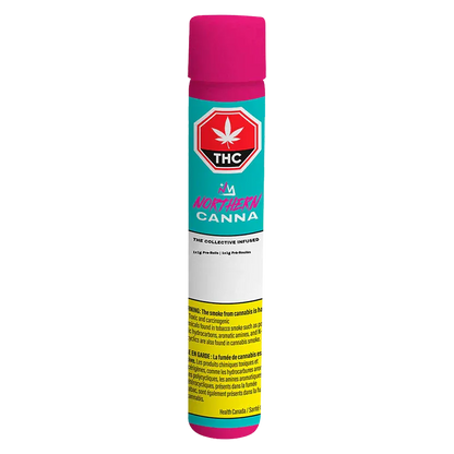Tall, front-facing shot of The Collective Infused PR 1 x 1 g tube with teal, pink, white, and yellow label details.