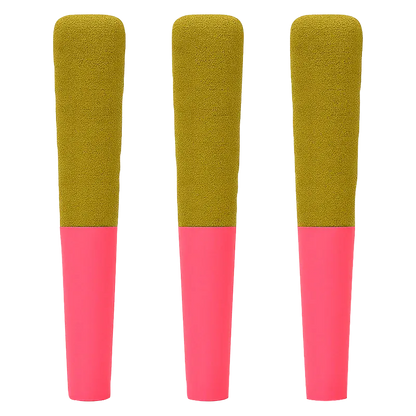 Front-facing view of three pink-handled, olive-green tipped Breakaway Bubba Infused PR 3 x 0.5 g pieces aligned side by side.