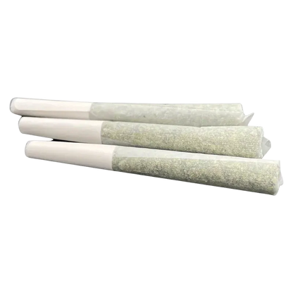Angled close-up of three Formula 55 Citrus Rush Diamond Infused PR 3 x 0.5 g pre-rolls with white tips on a white background.
