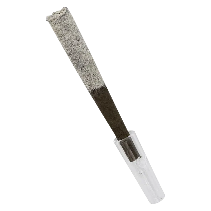 Angled close-up of an ash-gray, diamond-dipped cone with a clear plastic tip — Irish Swirl Diamond Dipped Infused Blunt PR 1 x 1.2 g