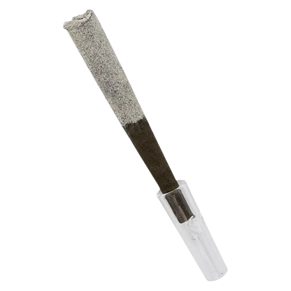 Angled close-up of an ash-gray, diamond-dipped cone with a clear plastic tip — Irish Swirl Diamond Dipped Infused Blunt PR 1 x 1.2 g