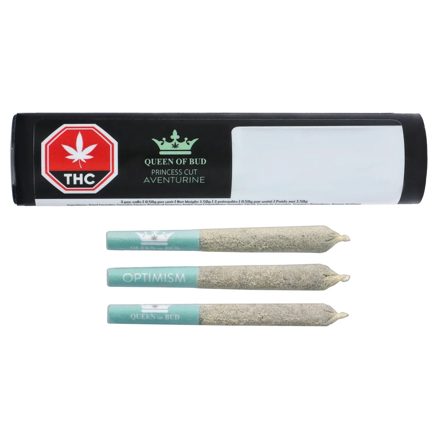 Queen Of Bud 1.5 g Princess Cut Aventurine Diamond Coated CBG Infused PR 3 x 0.5 g Pre-Rolls