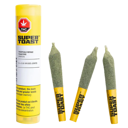 Super Toast 2.5 g Tropicale Royale Toasters Kief Coated and Distillate Infused PR 5 x 0.5 g Pre-Rolls