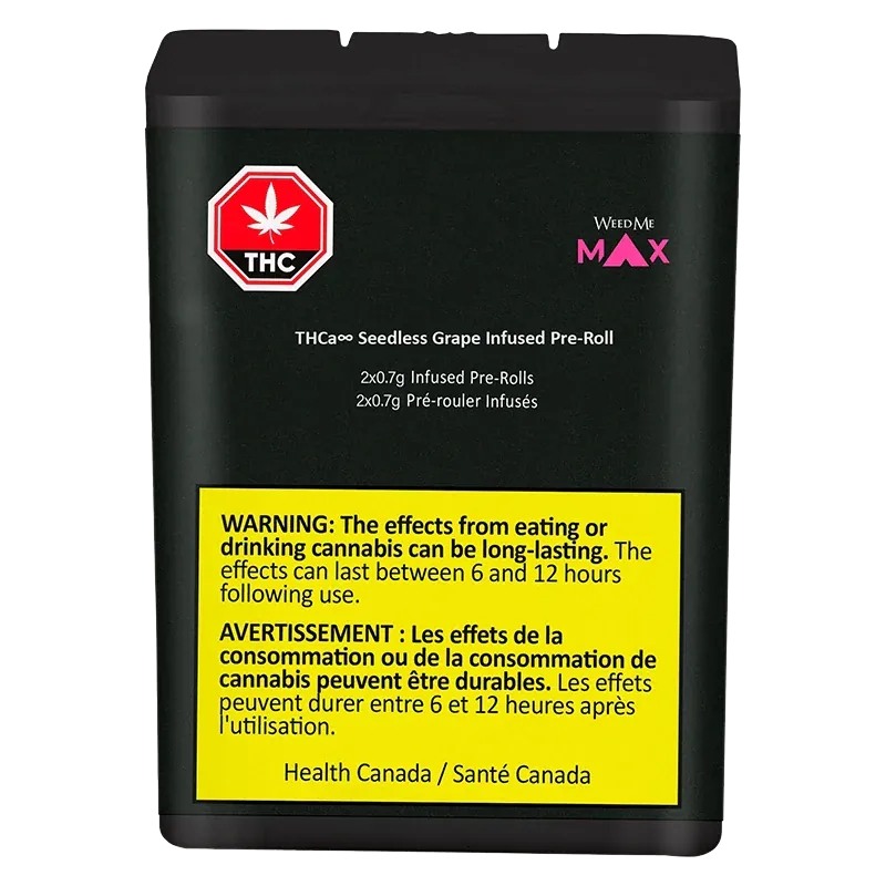 Weed Me Max 1.4 g THCa8 Seedless Grape Infused PR 2 x 0.7 g Pre-Rolls