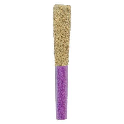 Vertical front view of a purple stick topped with beige coating, showing the Gloves Off Grape Infused PR 1 x 1 g product.
