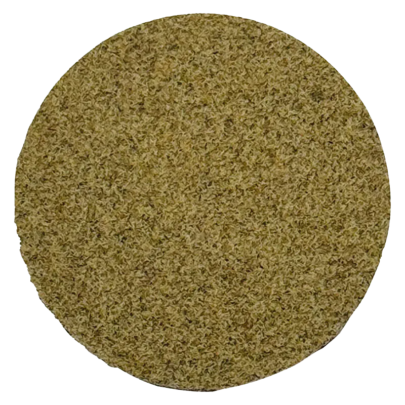 Top-down view of a dense, light-brown puck of Dry Sift Press Hash filling the circular frame.