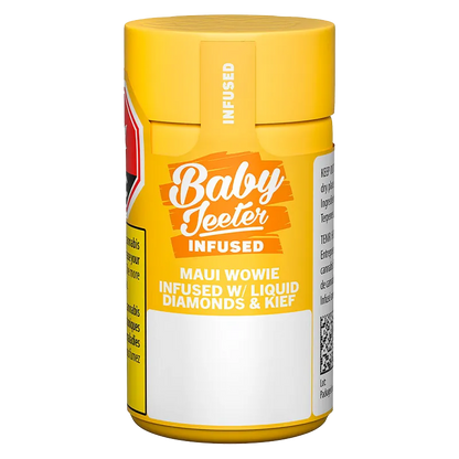 Front view of a bright yellow Baby Jeeter Maui Wowie Infused PR 3 x 0.5 g canister with bold white logo and product text centered on the label