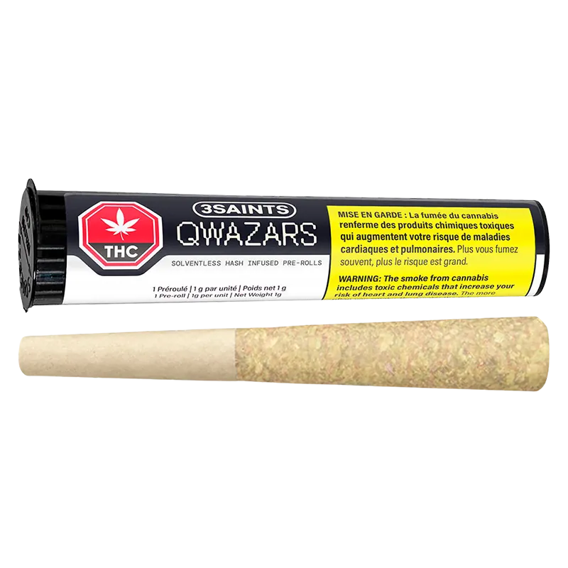 3Saints 1 g Qwazars Solventless Hash Infused PR 1 x 1 g Pre-Rolls