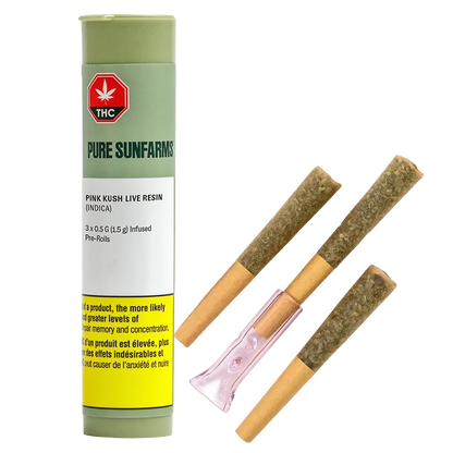 Pure Sunfarms 1.5 g Pink Kush Live Resin Infused PR 3 x 0.5 g Pre-Rolls
