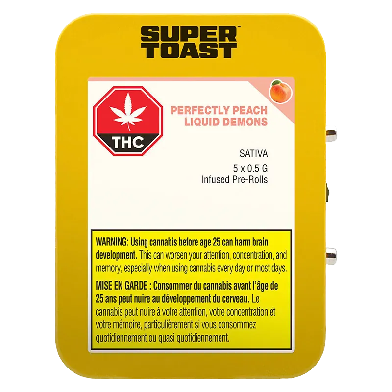 Super Toast 2.5 g Perfectly Peach Liquid Demons Diamond Infused PR 5 x 0.5 g Pre-Rolls