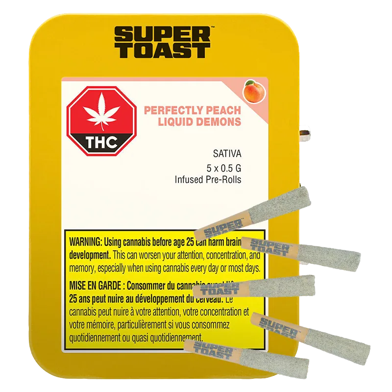 Super Toast 2.5 g Perfectly Peach Liquid Demons Diamond Infused PR 5 x 0.5 g Pre-Rolls