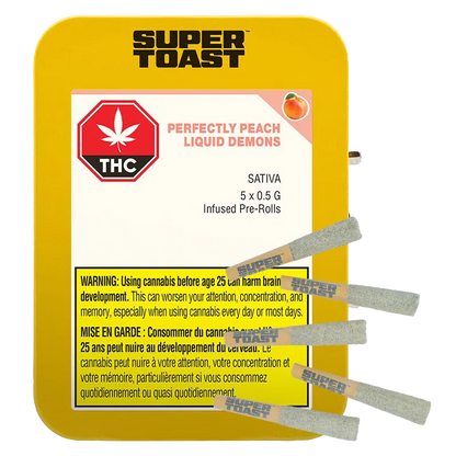 Super Toast 2.5 g Perfectly Peach Liquid Demons Diamond Infused PR 5 x 0.5 g Pre-Rolls