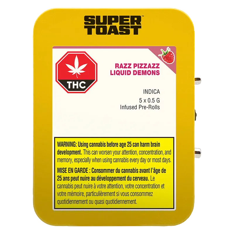 Super Toast 2.5 g Razz Pizzazz Liquid Demons Diamond Infused PR 5 x 0.5 g Pre-Rolls