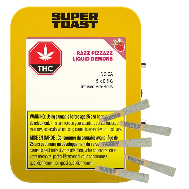 Super Toast 2.5 g Razz Pizzazz Liquid Demons Diamond Infused PR 5 x 0.5 g Pre-Rolls