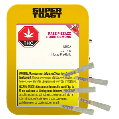 Super Toast 2.5 g Razz Pizzazz Liquid Demons Diamond Infused PR 5 x 0.5 g Pre-Rolls