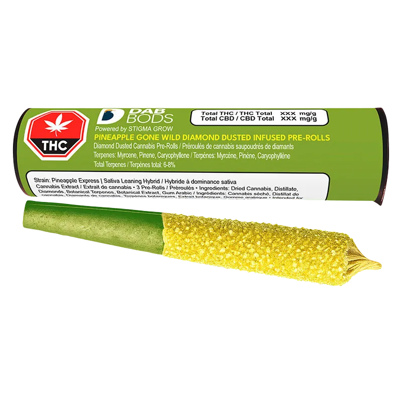 Dab Bods 1.8 g Pineapple Gone Wild Diamond Dusted Infused PR 3 x 0.6 g Pre-Rolls