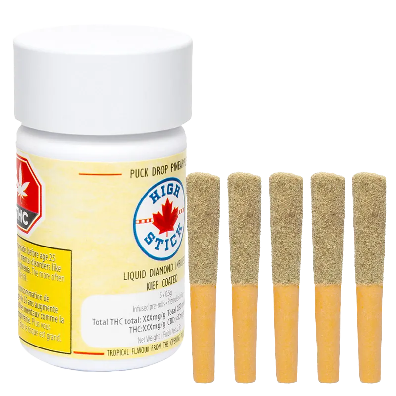 Canna Cabana CA - Prod 2.5 g Puck Drop Pineapple Liquid Diamond Infused PR 5 x 0.5 g Pre-Rolls