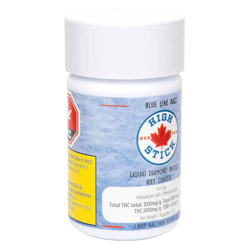 High Stick 2.5 g Blue Line Razz Liquid Diamond Infused PR 5 x 0.5 g Pre-Rolls