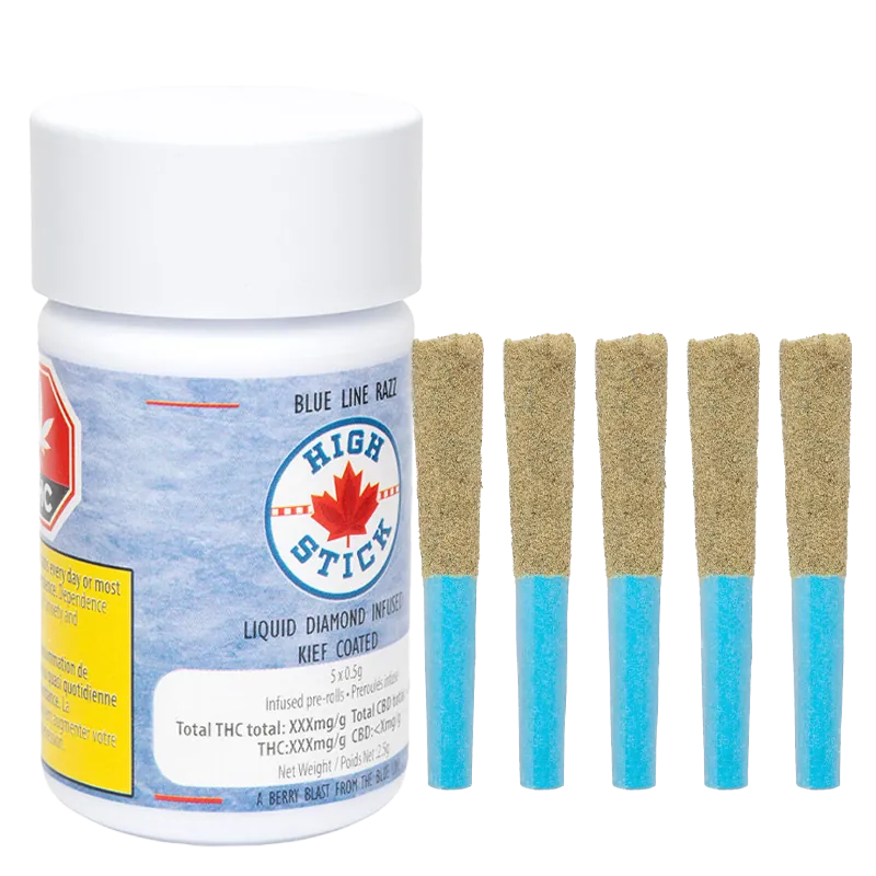 High Stick 2.5 g Blue Line Razz Liquid Diamond Infused PR 5 x 0.5 g Pre-Rolls