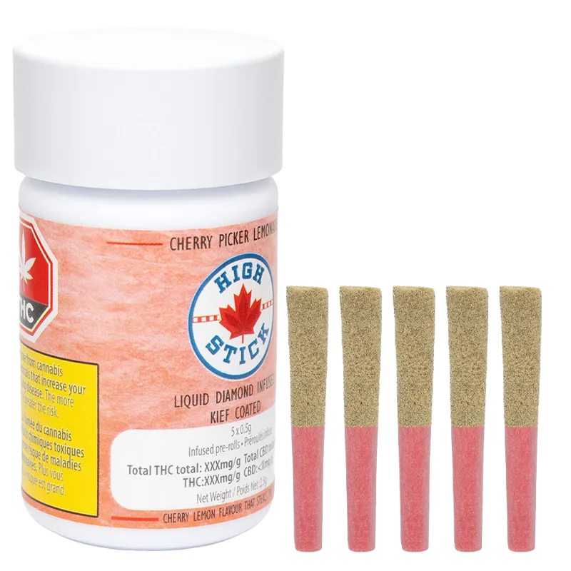 High Stick 2.5 g Cherry Picker Lemonade Liquid Diamond Infused PR 5 x 0.5 g Pre-Rolls