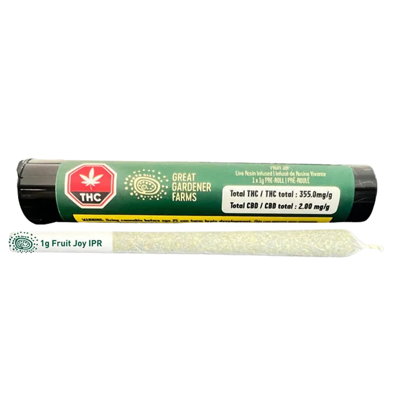 Great Gardener Farms 1 g Fruit Joy Live Rosin Infused PR 1 x 1 g Pre-Rolls