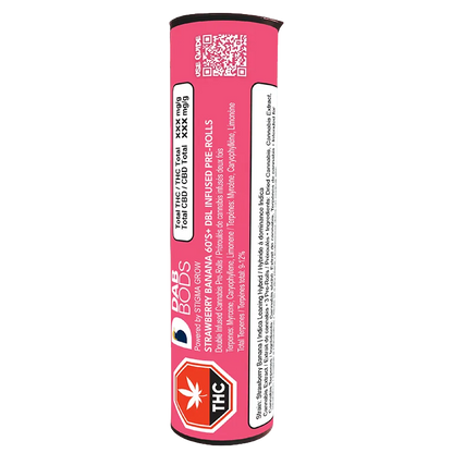 Dab Bods 1.5 g Strawberry Banana 60'S+ Infused PR 3 x 0.5 g Pre-Rolls