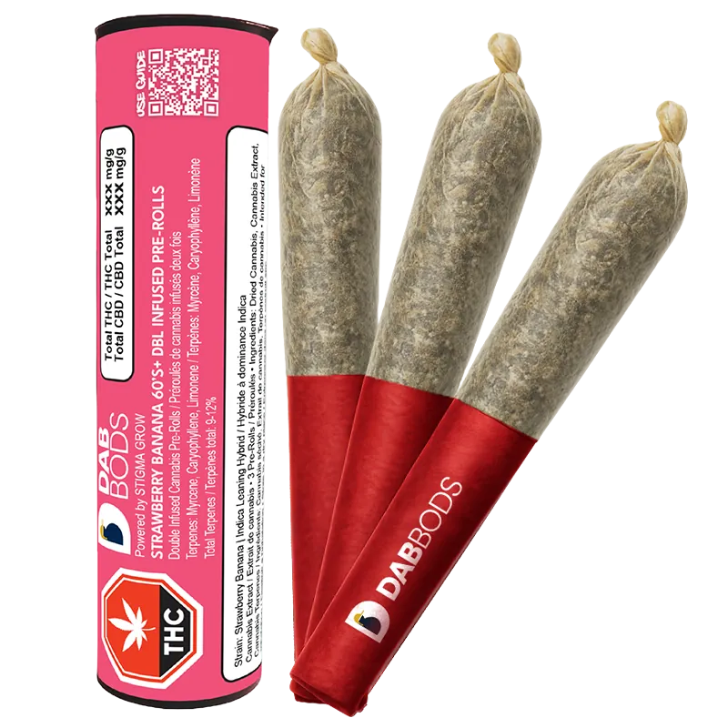 Dab Bods 1.5 g Strawberry Banana 60'S+ Infused PR 3 x 0.5 g Pre-Rolls